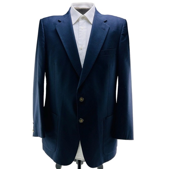 Vintage Burberrys Blazer Mens 44 Navy Blue Wool Gold Button Sport Coat USA 90s - Picture 1 of 15